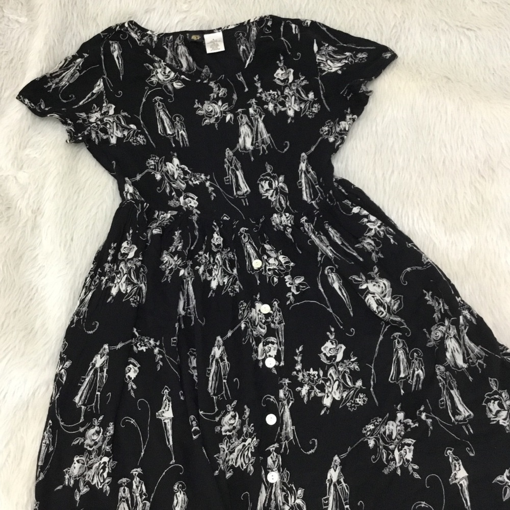 Bila women’s black front button down fashion novelty pattern breezy dress medium